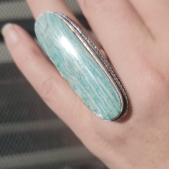 New Huge Amazonite 925 Silver Statement Ring. - Picture 2 of 16